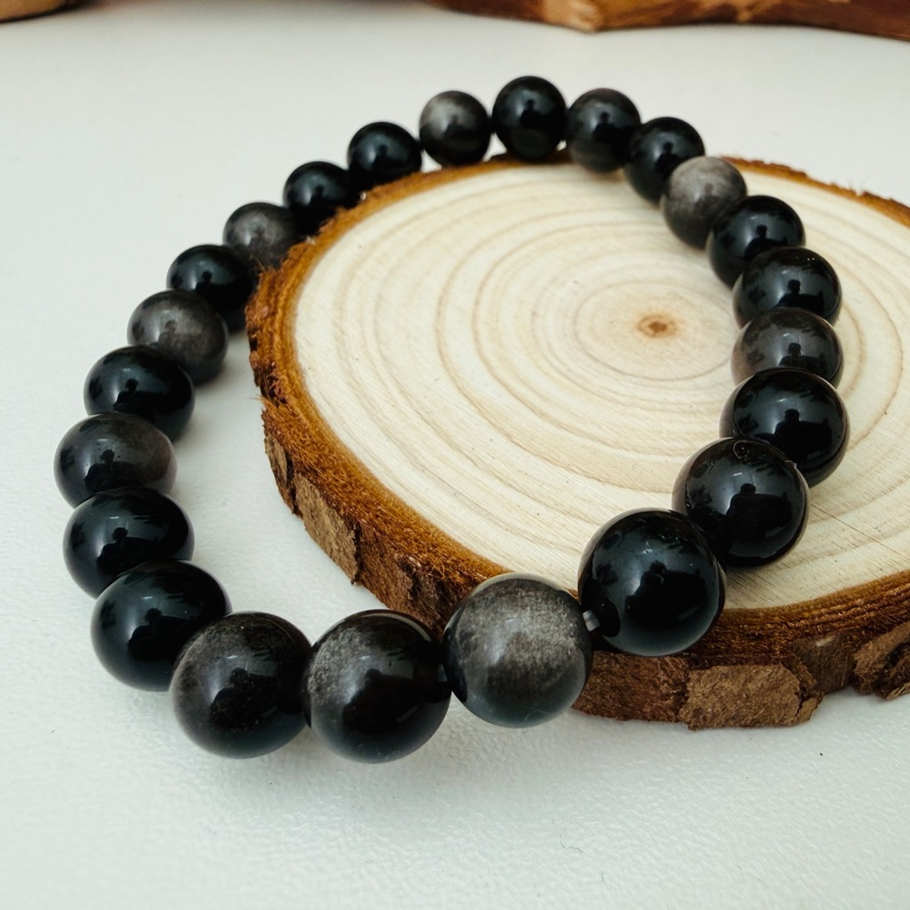 Silver Sheen Obsidian 8mm Gemstone Bracelet Protection Energy Healing Unisex - Picture 5 of 6